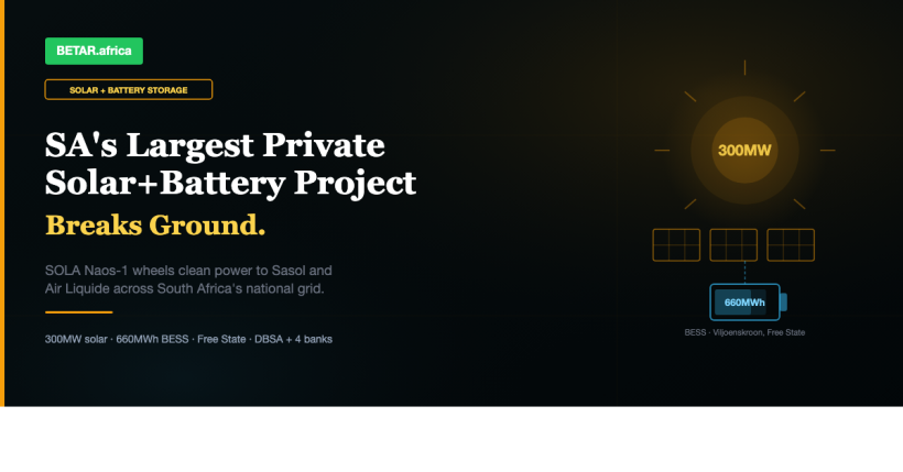 South Africa's Largest Private Solar+Battery Project Breaks Ground — And It's Designed to Decarbonise Sasol and Air Liquide — BETAR.africa