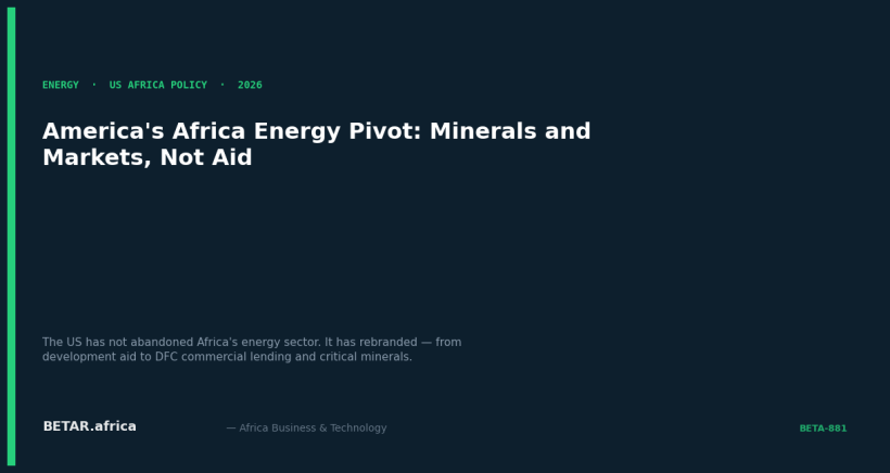 America's Africa Energy Pivot: Clean Cooking and Critical Minerals Instead of Climate Aid — BETAR.africa