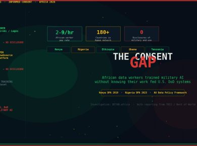 African data labour rights and military AI informed consent 2026 — workers annotating datasets for weapons systems