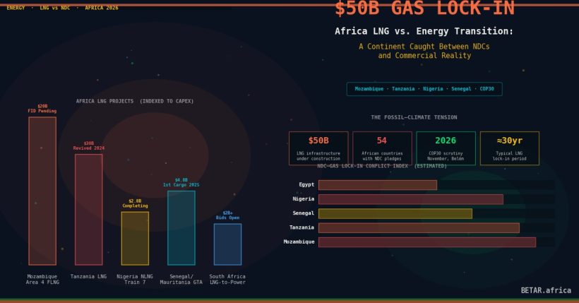 Africa LNG expansion vs energy transition NDC contradiction 2026 — $50B gas infrastructure