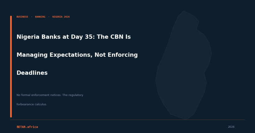 Nigeria bank recapitalisation CBN enforcement Day 35 April 2026